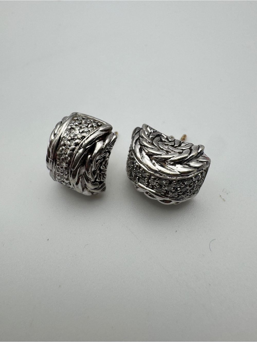 John Hardy Sterling Silver Braided diamond Earrings